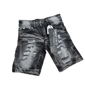 Road Narrows Denim Shorts Kids 2T Black Acid Wash Distressed Ripped Streetwear